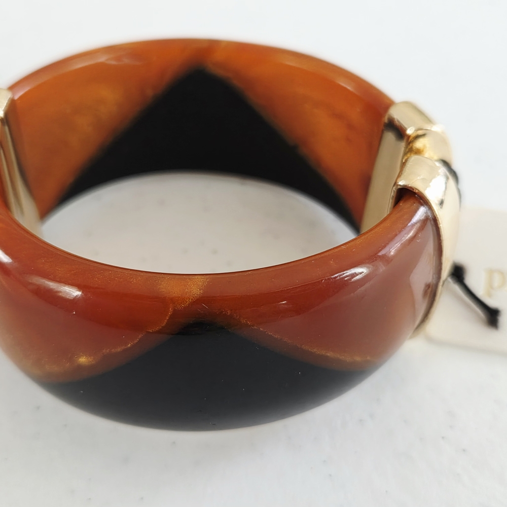 NWT Piper K Elegant Black Cream And Brown Wood Look Bracelet